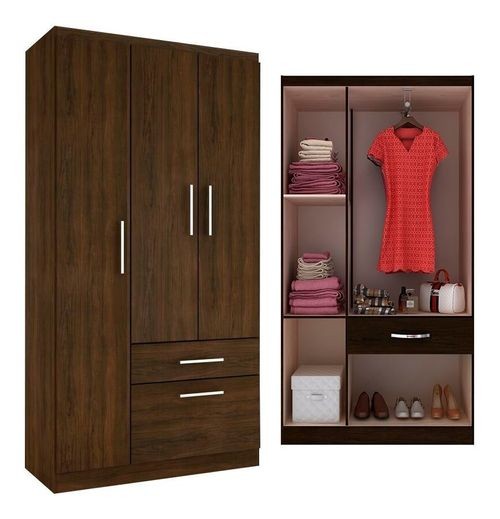 Ropero Closet Moderno 3 Puertas 2 Cajones Madera Armable